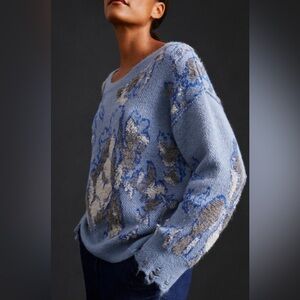 NWOT - Anthropologie Blue Abstract Textured Sweater - Sz M